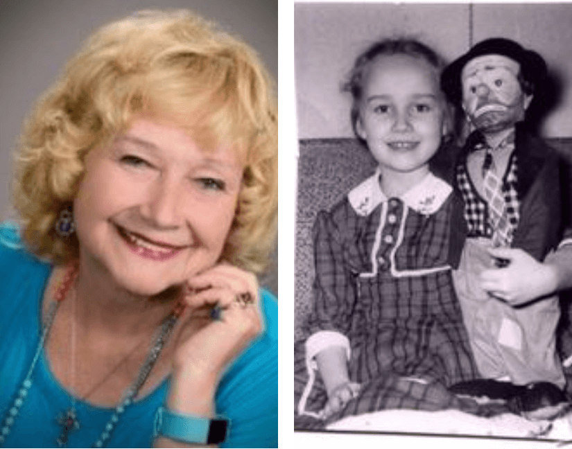 A woman and a child with clown makeup.